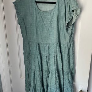 Knox Rose Tiered A-Line Flutter Sleeve Short Dress Green L